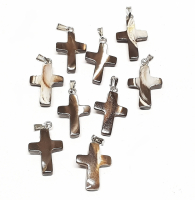 9 x Kreuz - Anhnger ca. 28x15 mm aus Muschel mit Stiftse- Einzelset