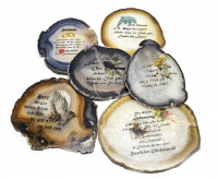 6 AchatscheibenA/B Mischung NATUR bedruckt ca. 11-14 cm - Restposten