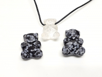3er Set Anh�nger B�r gebohrt - verschiedene Steinsorten ca. 30x20 mm / 3 mm Bohrung - Einzelset